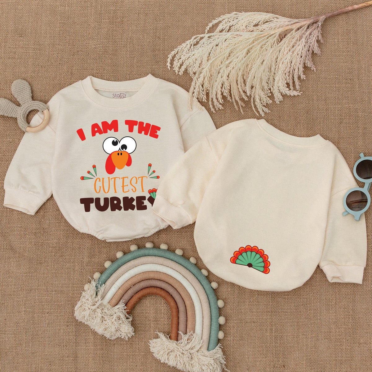 I Am The Cutest Turkey Baby Outfit Bubble Romper Thanksgiving Turkey Baby Clothes Fall Baby Bodysuit 174