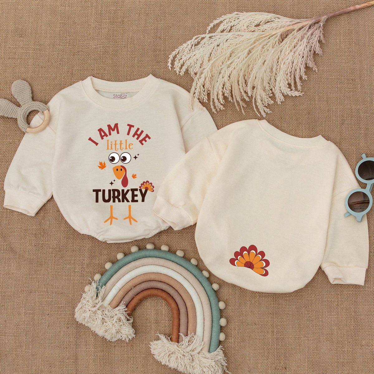 I Am The Little Turkey Baby Outfit Bubble Romper Thanksgiving Turkey Baby Clothes Fall Baby Bodysuit 173