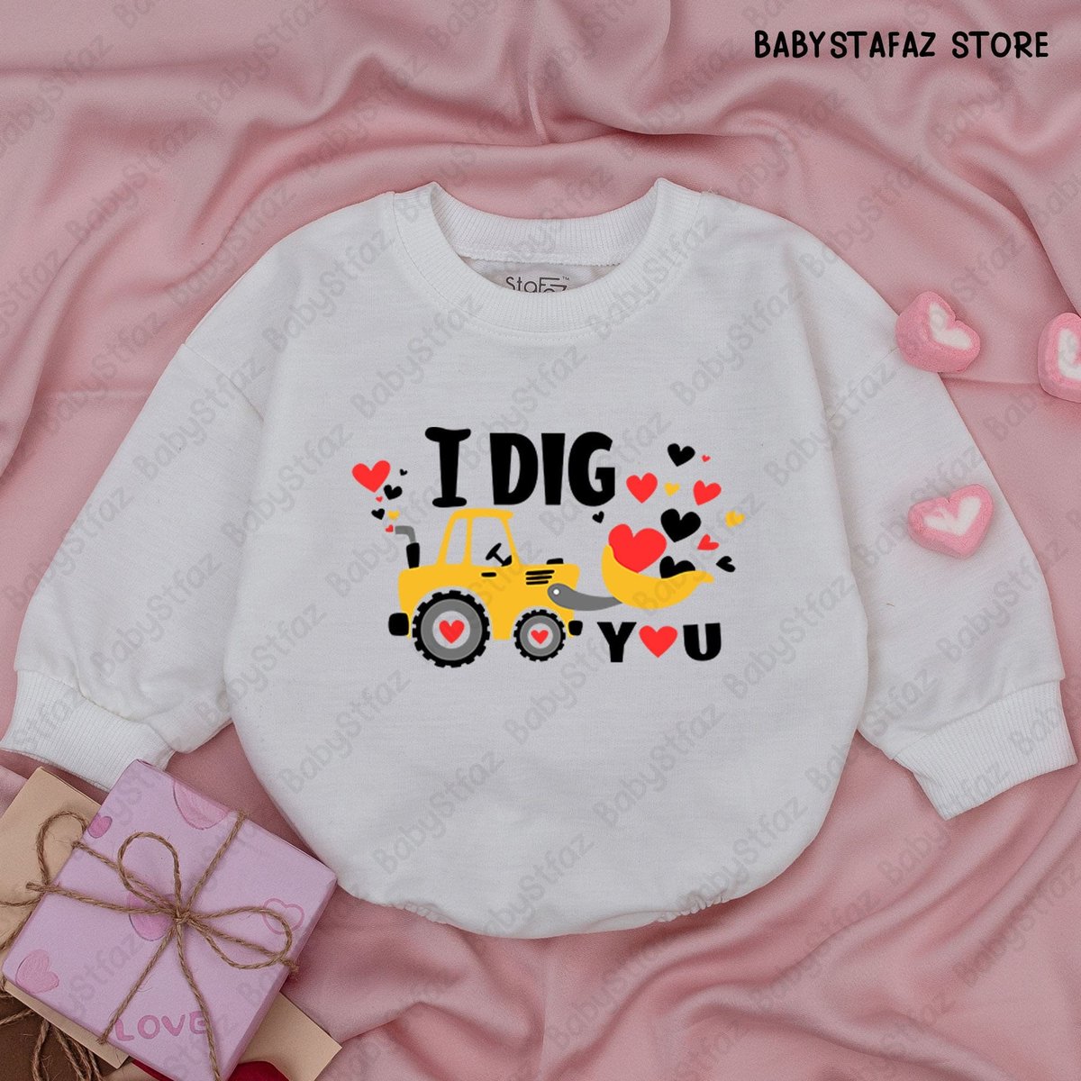 I Dig You Bulldozer Baby Romper Funny Boys Valentines Outfit Baby Boy Valenetines Day Clothes Newbor 164