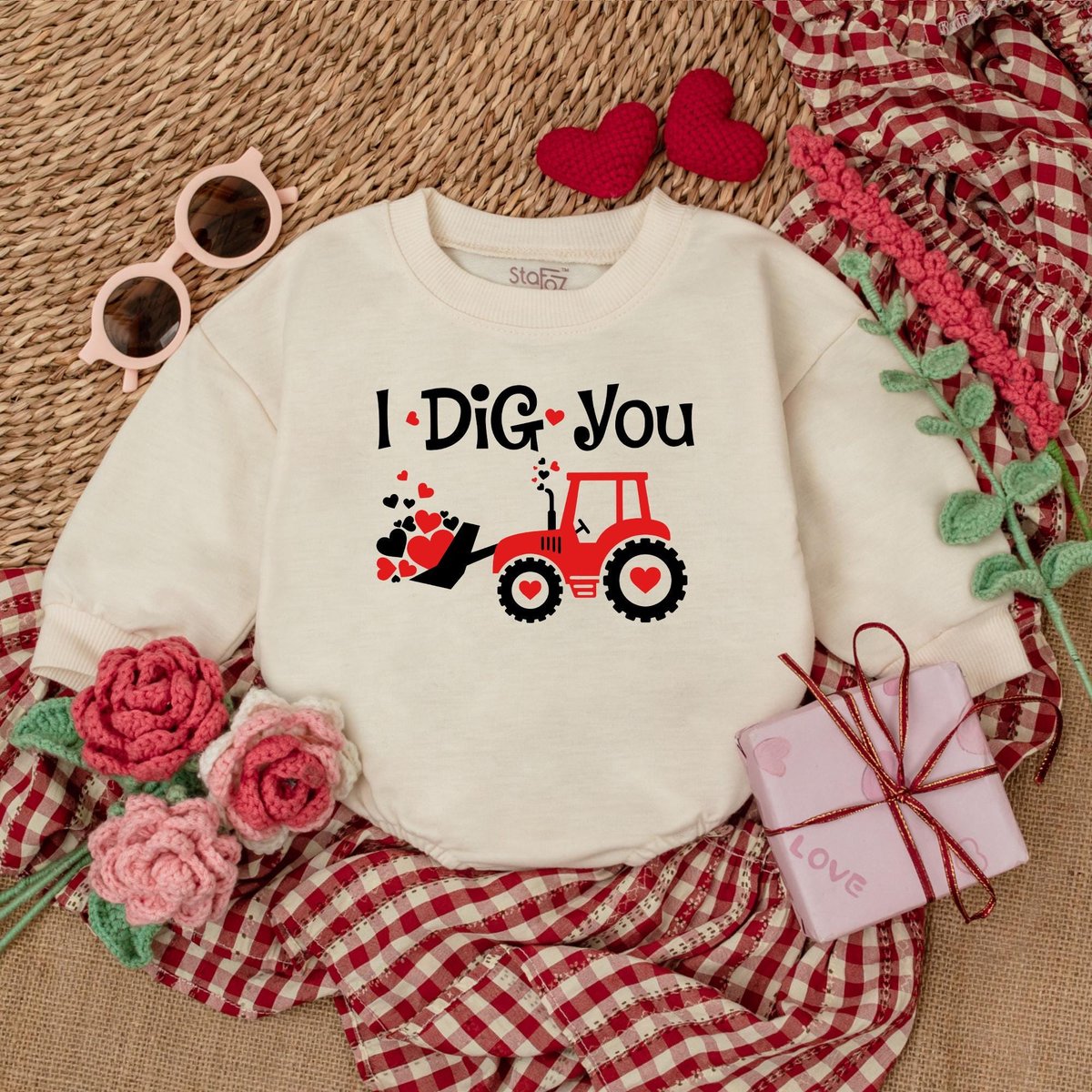 I Dig You Construction Valentine Baby Romper Valentine Bubble Romper First Valentines Day Valentine 184