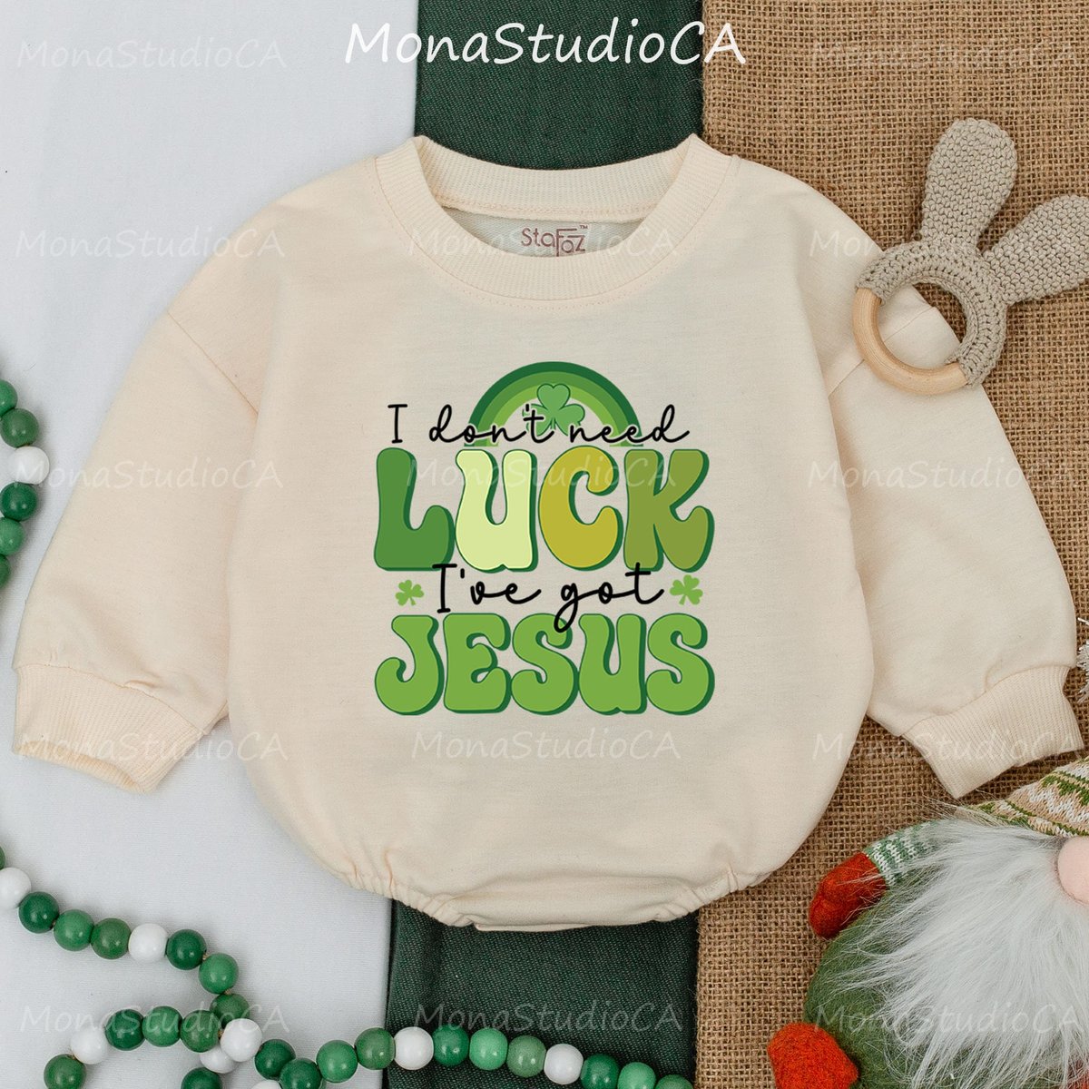 I Don't Need Luck I've Got Jesus Baby Romper St. Patrick's Day Shamrock Baby Clothes Baby Shower