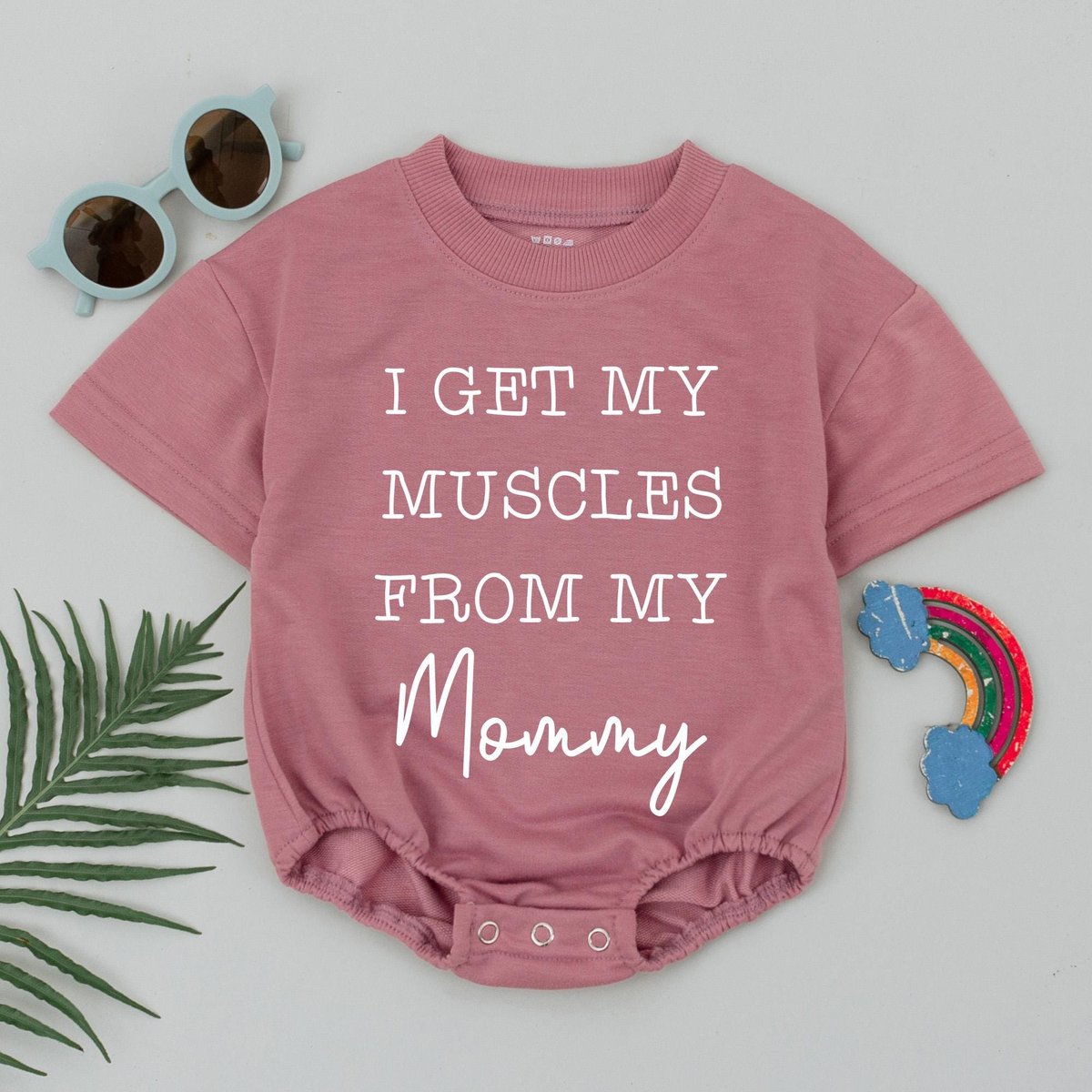 I Get My Muscles From My Mommy Short Sleeve Romper Funny Baby Bodysuit Mommy Workout Baby Outfit Bab