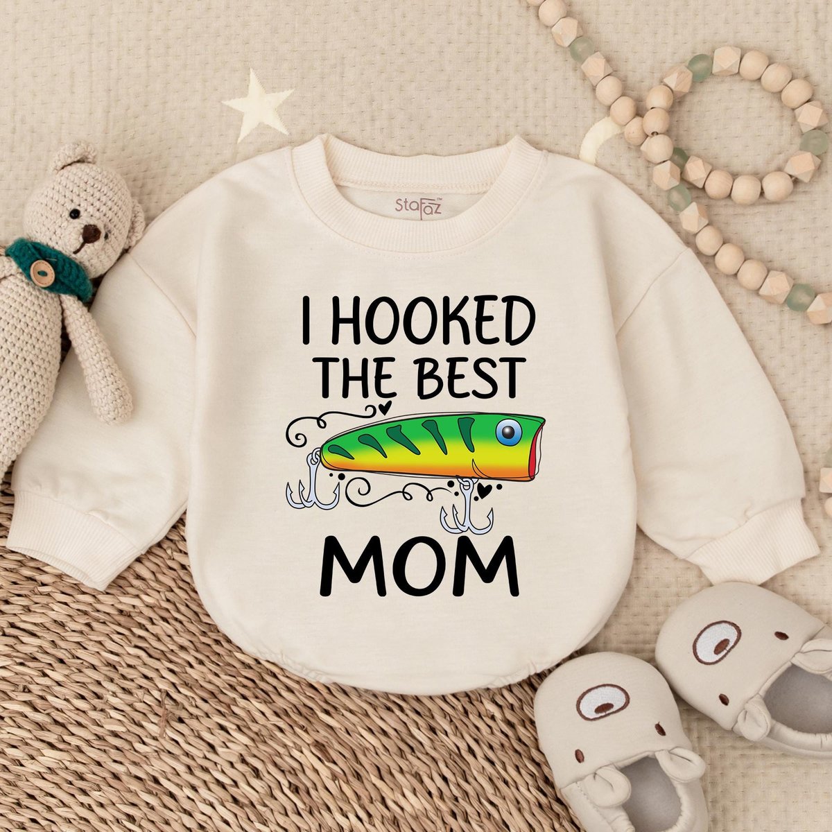I Hooked the Best Mom Baby Romper Infant Fishing Outfit Mother's Day Gift Idea Toddler Boy Clothes