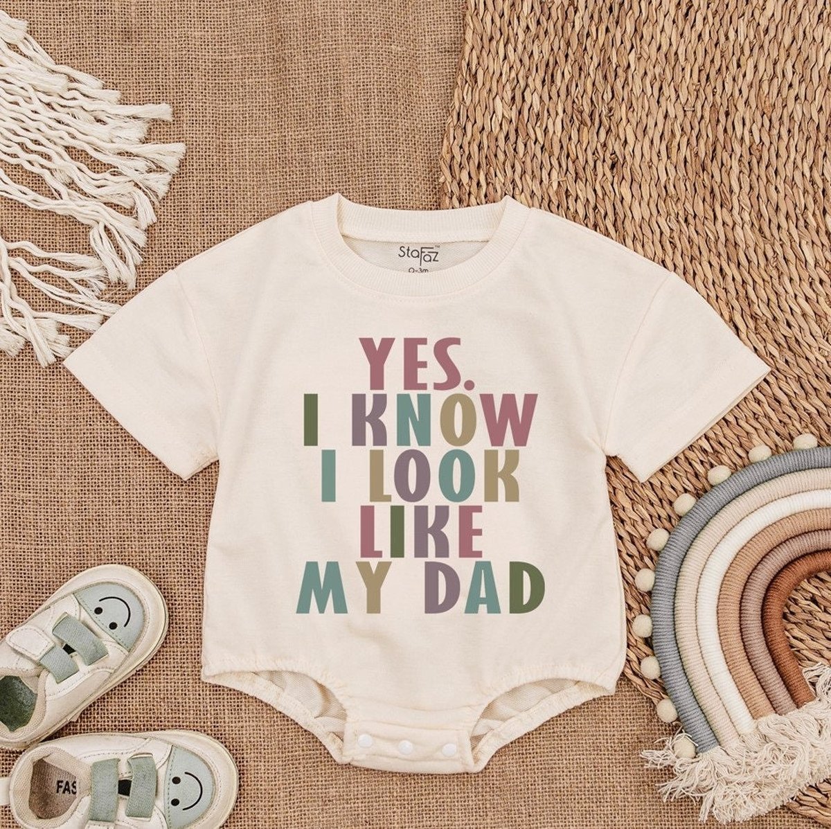 I know I look like my dad Baby Short Sleeve Bubble Romper Baby Outfit Father's day Baby bodysuit