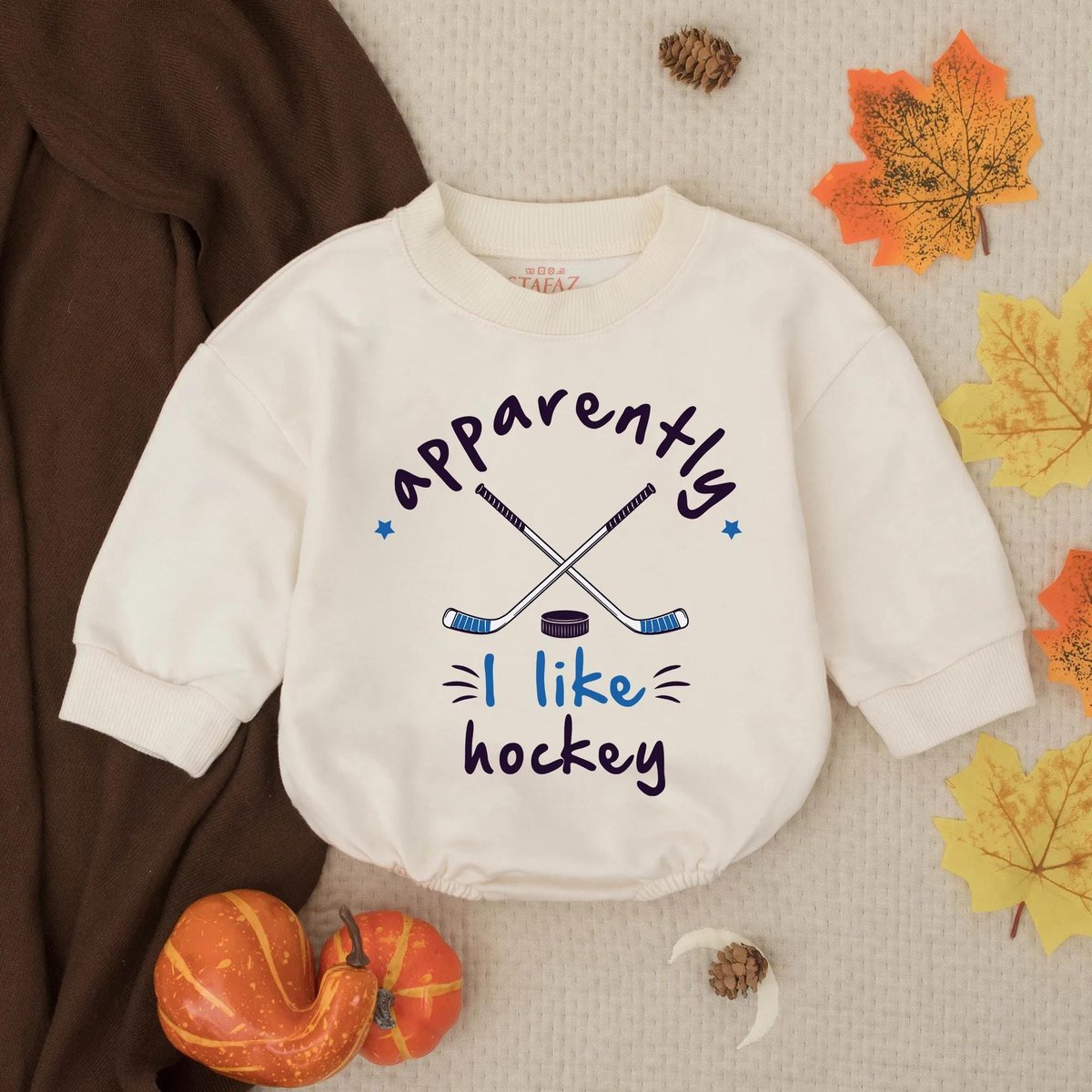 I Like Hockey Baby Romper Sweatshirt Hockey Baby Bodysuit father's Day Gift Dads Little Hockey Budd