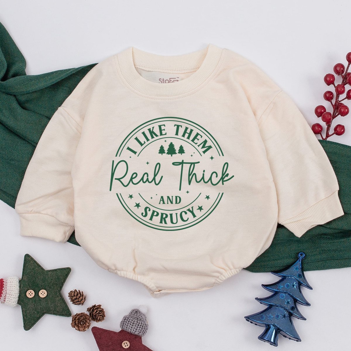 I Like Them Real Thick And Sprucey Baby Romper 1st Christmas Baby Outfit Infant Clothes Toddler Swea 159