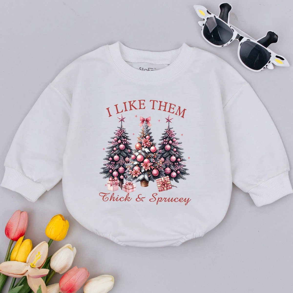I like them thick and sprucey Baby Bubble Romper Baby First Christmas Baby Holiday Outfit Baby Showe 178