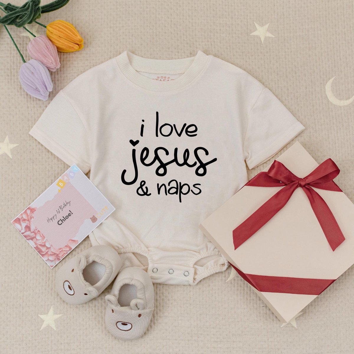 I love Jesus and Naps Bubble Romper Funny Religious Bodysuit Christian Natural Baby Romper Faith Gif