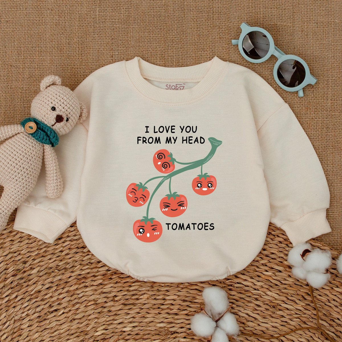 I Love You from My Head Tomatoes Romper Tomatoes Bodysuit Hipster Baby Clothes Vegan Baby One Piece 171