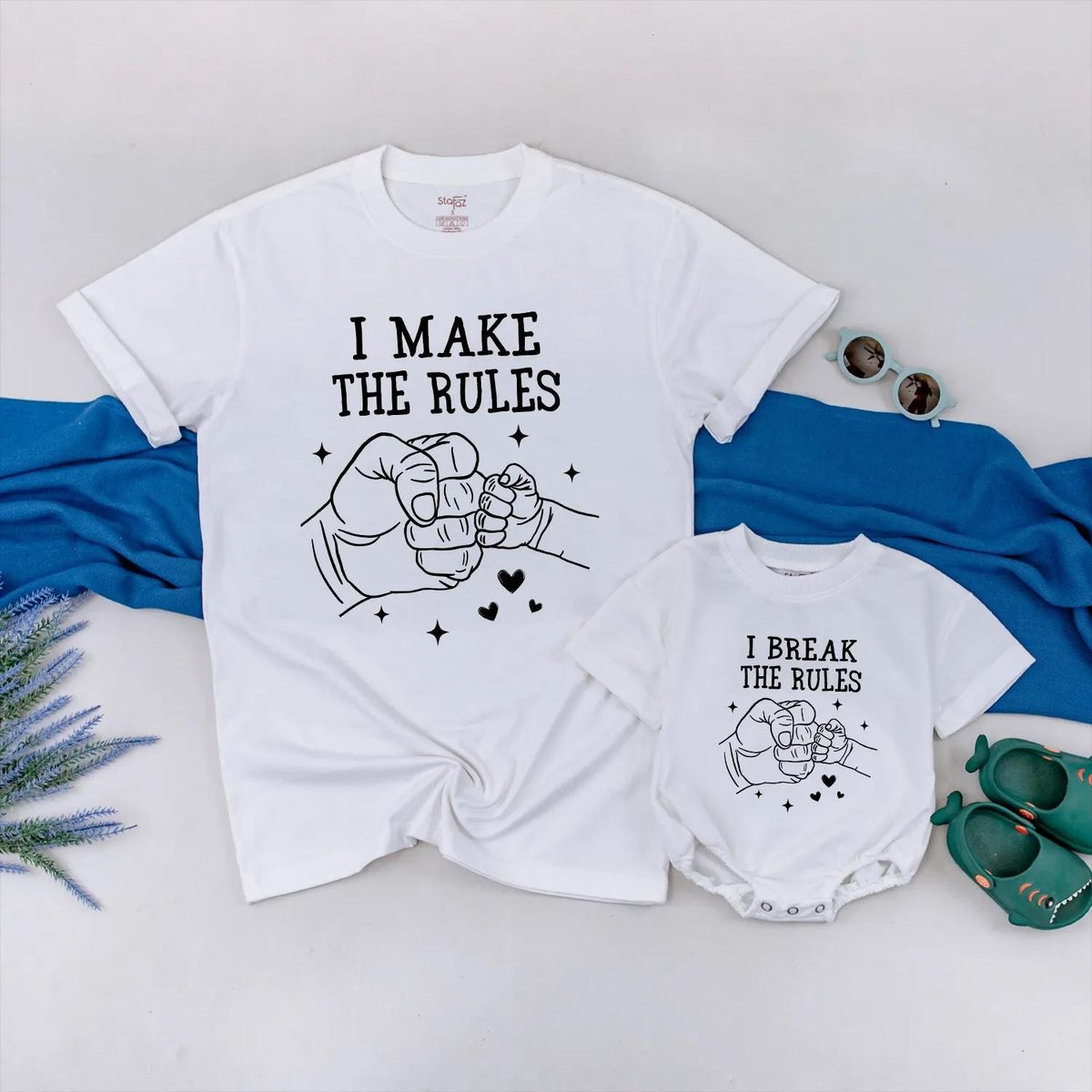 I Make the Rules I Break the Rules Matching Shirt Dad and Baby Outfit Funny Father Son Set Cute Fist 432