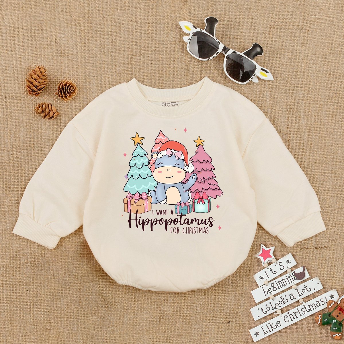 I Want a Hippopotamus for Christmas Romper Bubble Romper Christmas Baby Girl Outfit Christmas baby o