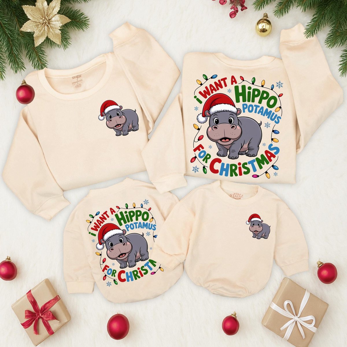 I Want A Hippopotamus Retro Christmas Sweatshirt Hippo Christmas Lights Sweater Christmas Hippopotam 436