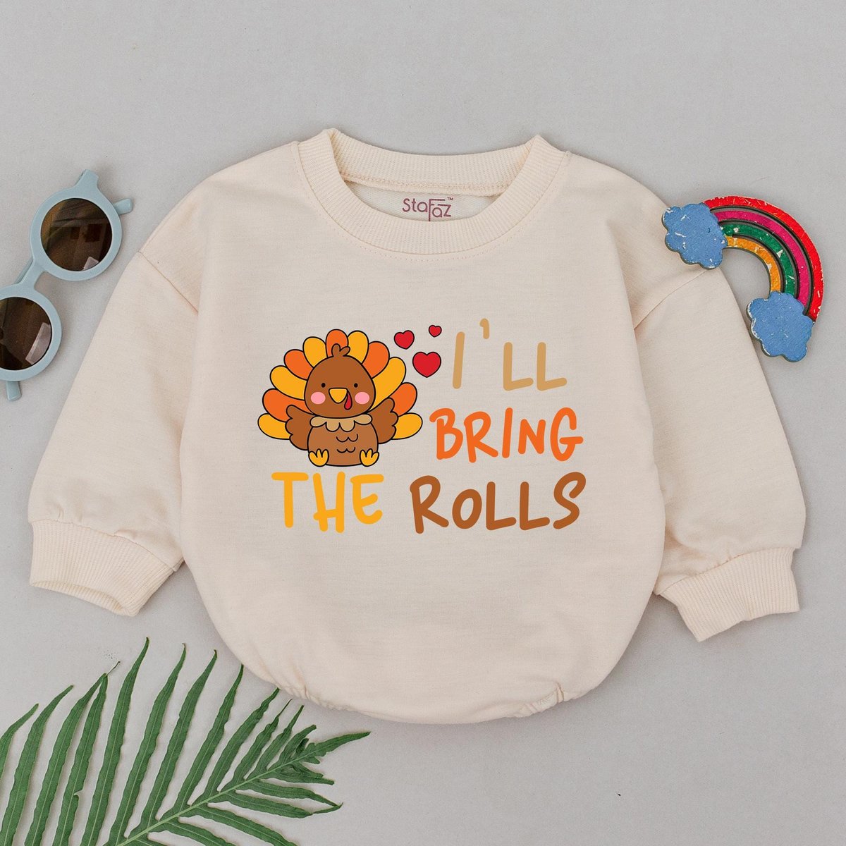 I'll Bring The Rolls Romper 1st Thanksgiving Baby Outfit Turkey Baby Romper Little Turkey Coming Ho