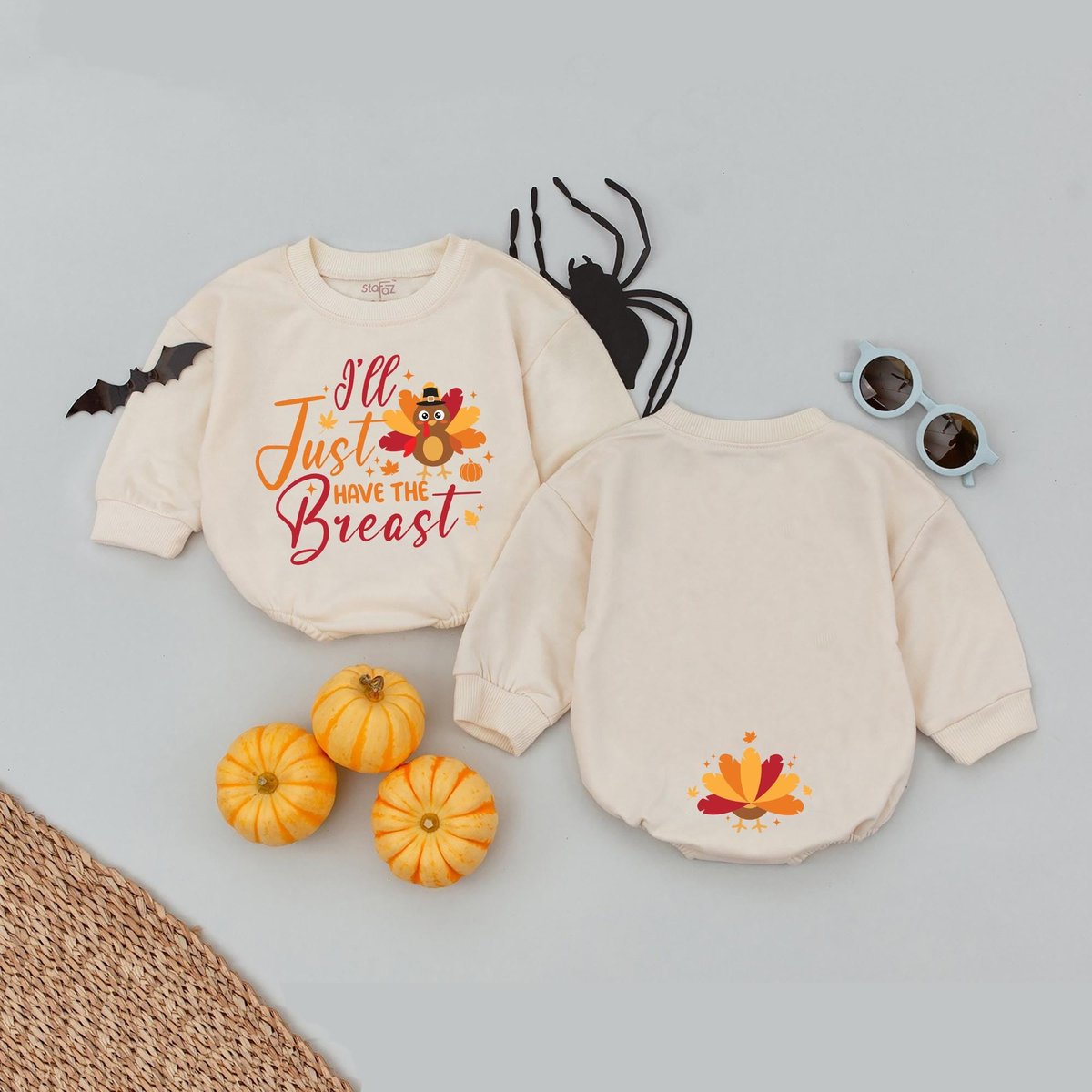 I'll Just Have The Breast Bubble Romper My First Thanksgiving Little Turkey Baby Outfit Fall Baby S