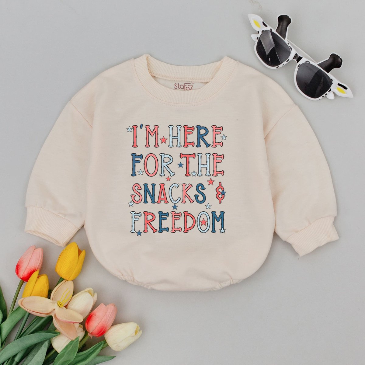 I'm Here for The Snacks and Freedom Baby Romper Fourth of July baby Clothes July 4th Cute Baby Gift 171