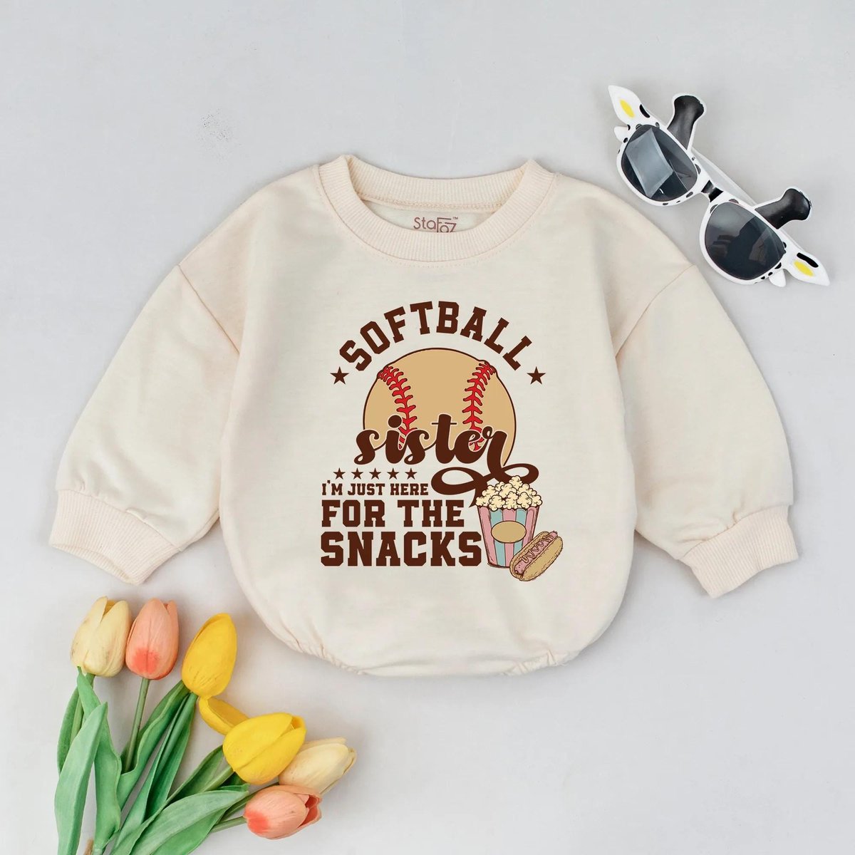 I'm Just Here for the Snacks Romper Softball Sister Baby Outfit Sports Fan Bodysuit Game Day Baby C 436