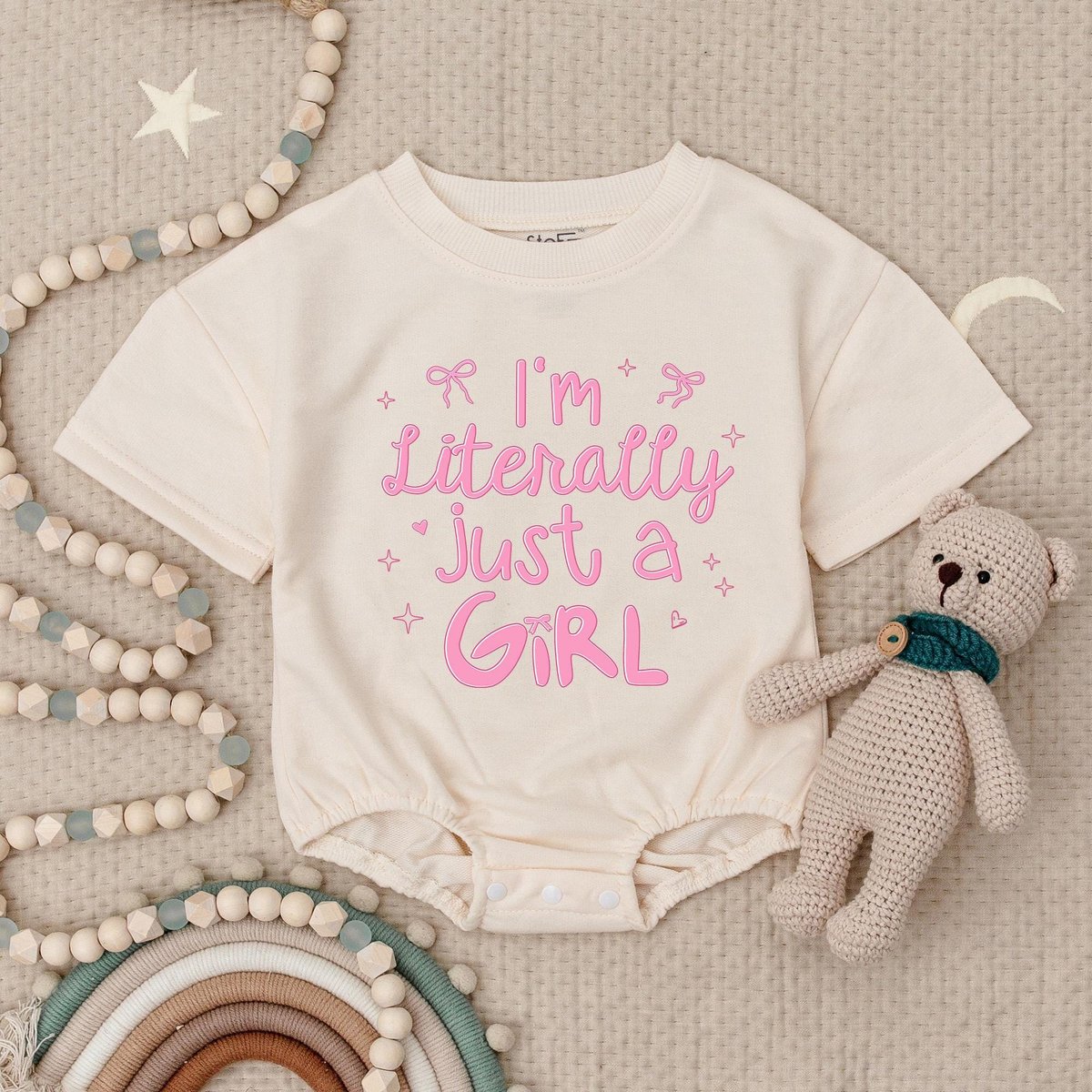 I'm Literally Just A Girl Romper Baby Bodysuit Baby Shower Gift Cute Bow Baby Girl Gender Reveal De