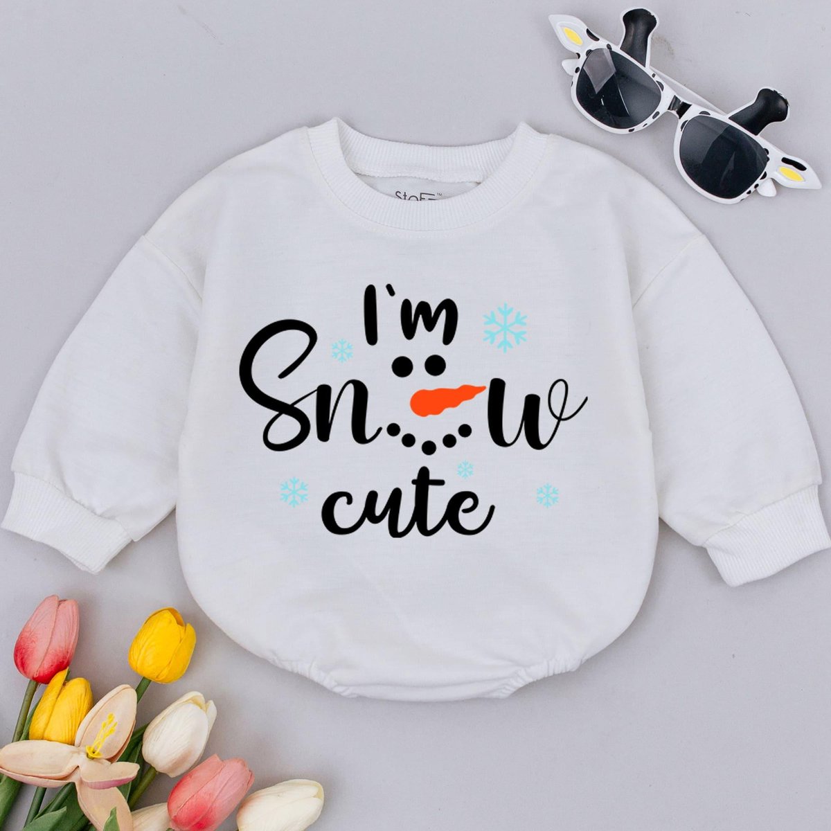 I'm Snow Cute Bubble Romper Funny Snowman Pun Baby Holiday Outfit Baby Shower Funny Christmas Baby 178