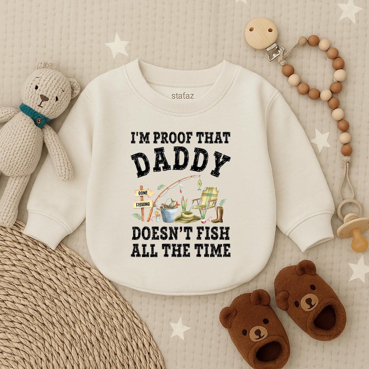 Im Proof Daddy Doesnt Fish All the Time Bubble Romper Funny Baby Boy Outfit for Dad Fishing Baby Bo
