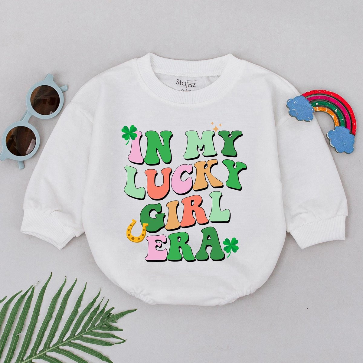 In My Lucky Girl Era Baby Romper Retro Patrick's Day Shamrock Romper Little Lucky Charm 1st Patrick