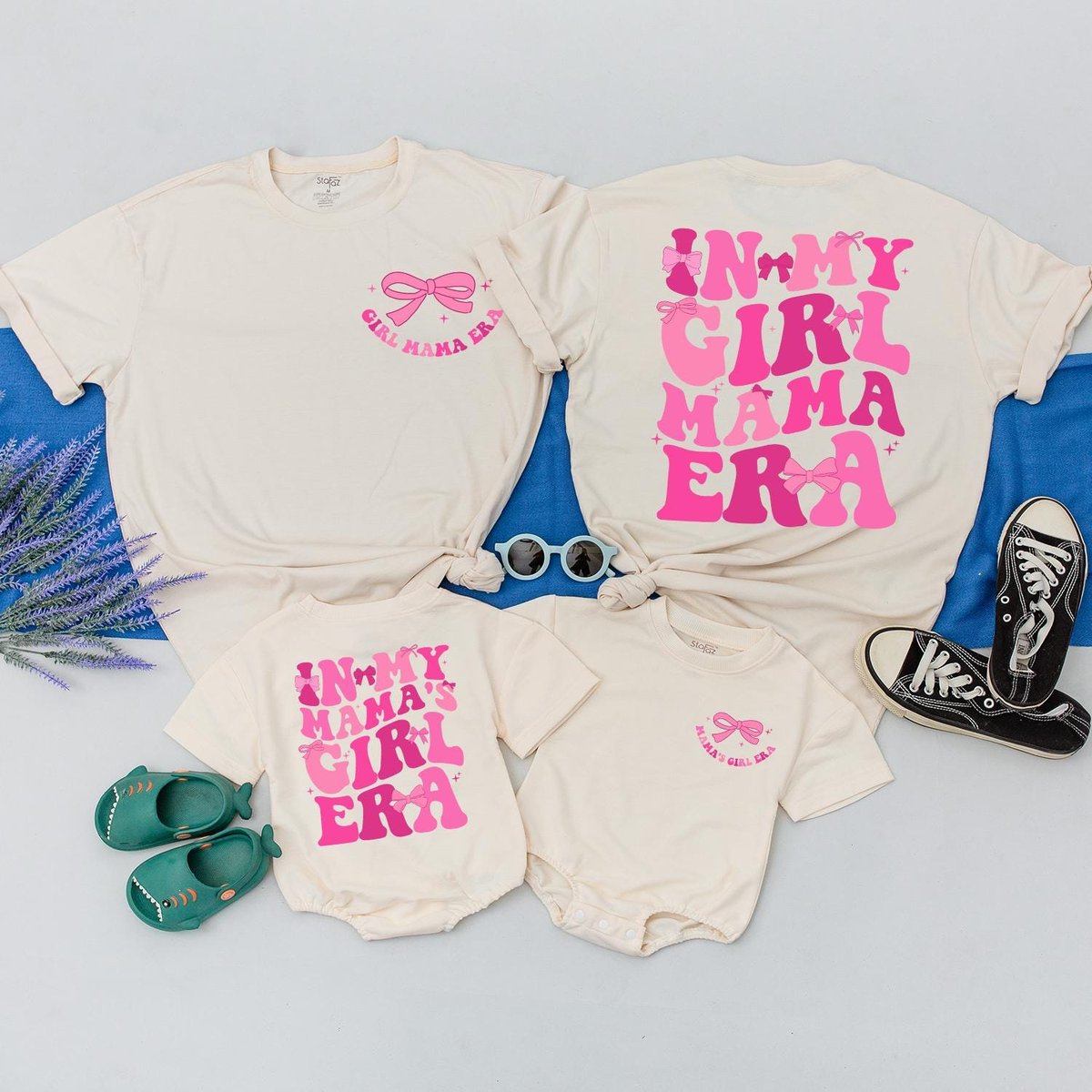 In My Mama's Girl Era Matching Outfit Pink Bow New Mom Shirt Baby shower gift Mother's Day Gifts N 185