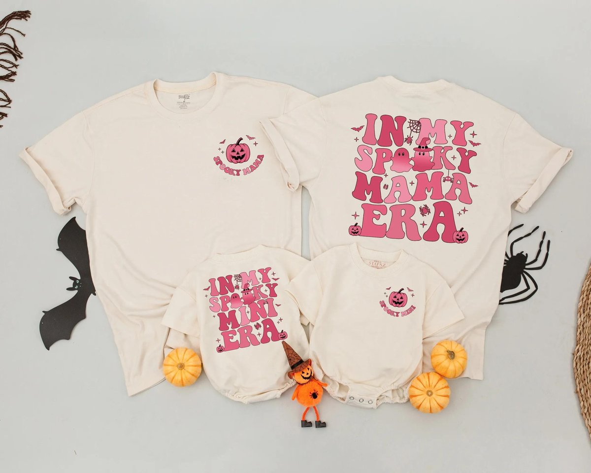 In My Spooky Mama and Mini Era Matching Shirts Halloween Family Outfit Retro Spooky Matching T Shirt 434