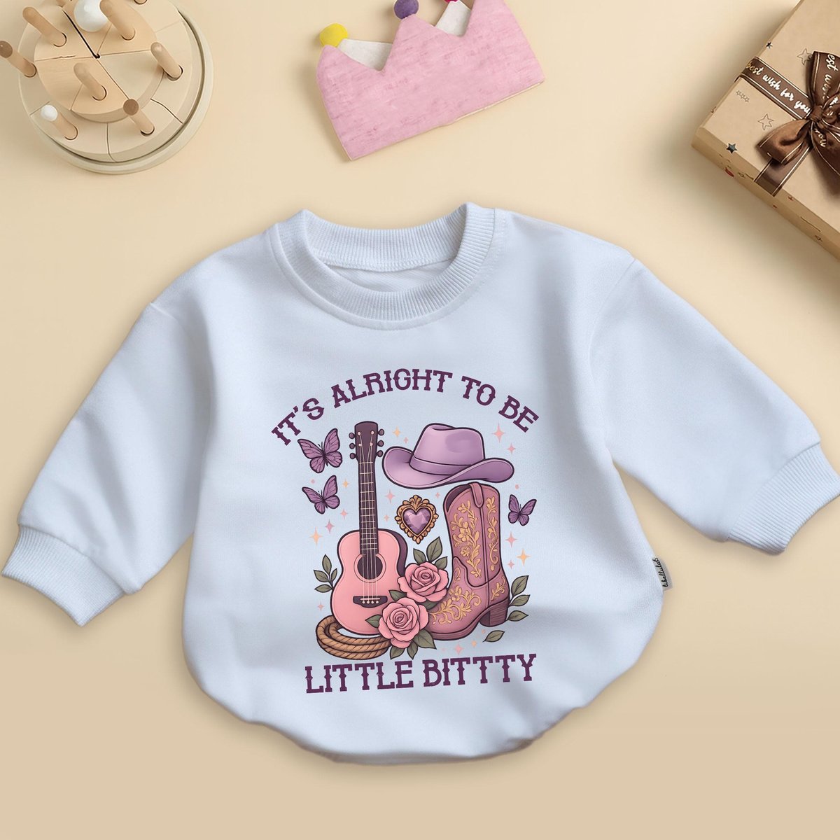 It's Alright To Be Little Bittty Baby Romper Sweater Funny Cowboy BodysuitNewborn Clothes Baby Boy 436