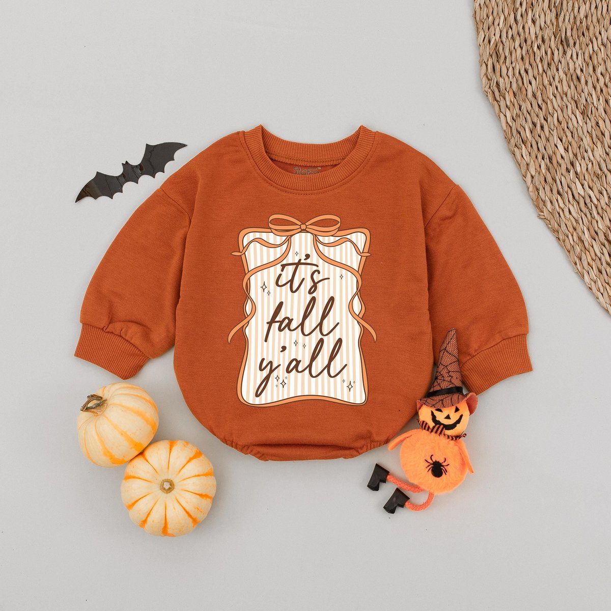 It's Fall Y'all Bow Fall Bubble Romper Preppy Retro Groovy Seersucker Babysuit Girly Whimsical Fra