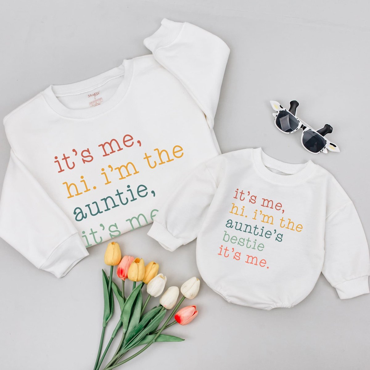 It's Me Hi I'm The Auntie It's Me Custom Matching shirt Gift from New Aunt Custom Aunt and Me Swe 176