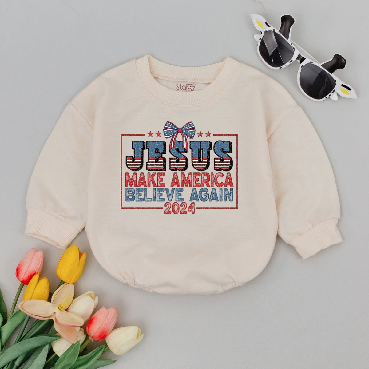 Jesus Make America Believe Again Retro Baby Romper 1st Fourth of July Baby Clothes Patriotic New Bab 170