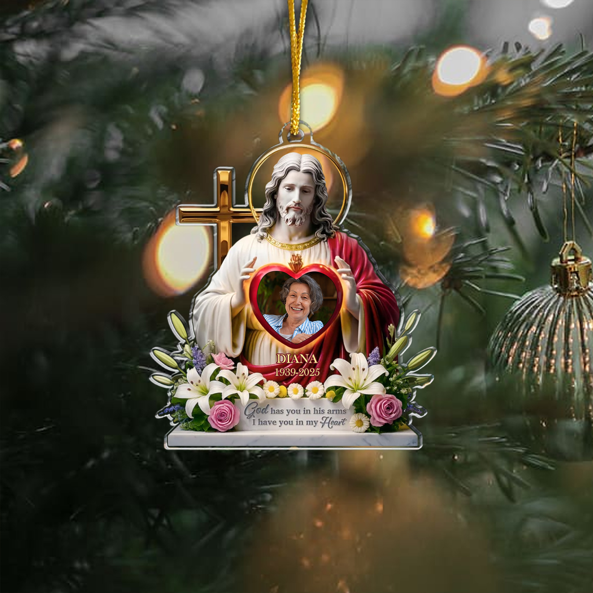 Personalized Memorial Jesus Christmas Ornament  Acrylic God Has You in His Arms Sympathy Gift 2025-ASO-A9WFH