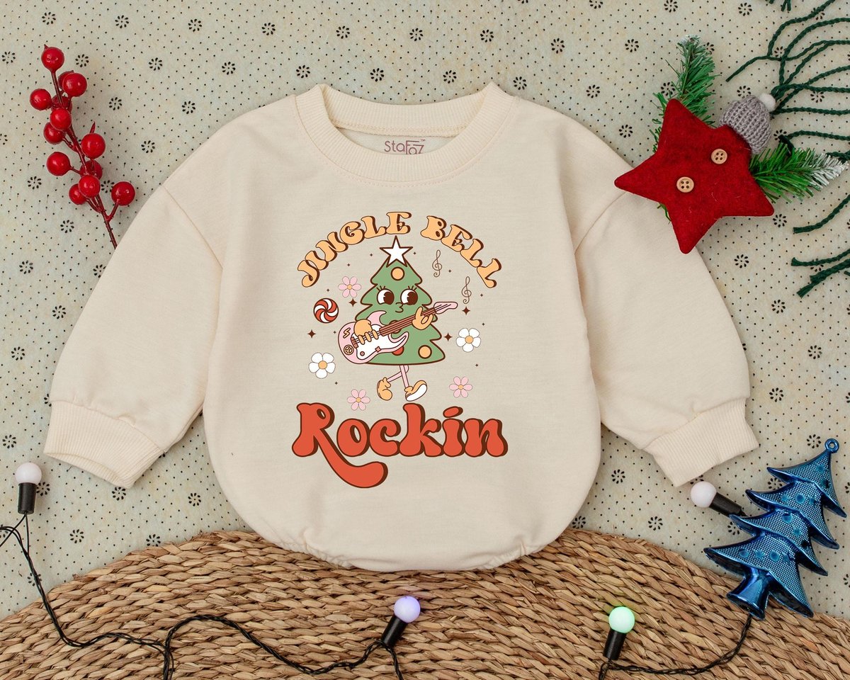 Jingle Bell Rockin Romper First Christmas Clothes Christmas Tree Toddler Sweatshirt Baby Shower Gift