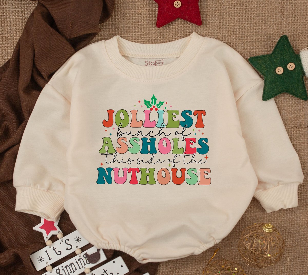 Jolliest bunch of assholes this side of the nuthouse Funny Christmas Baby Romper Christmas Gift 1st 154