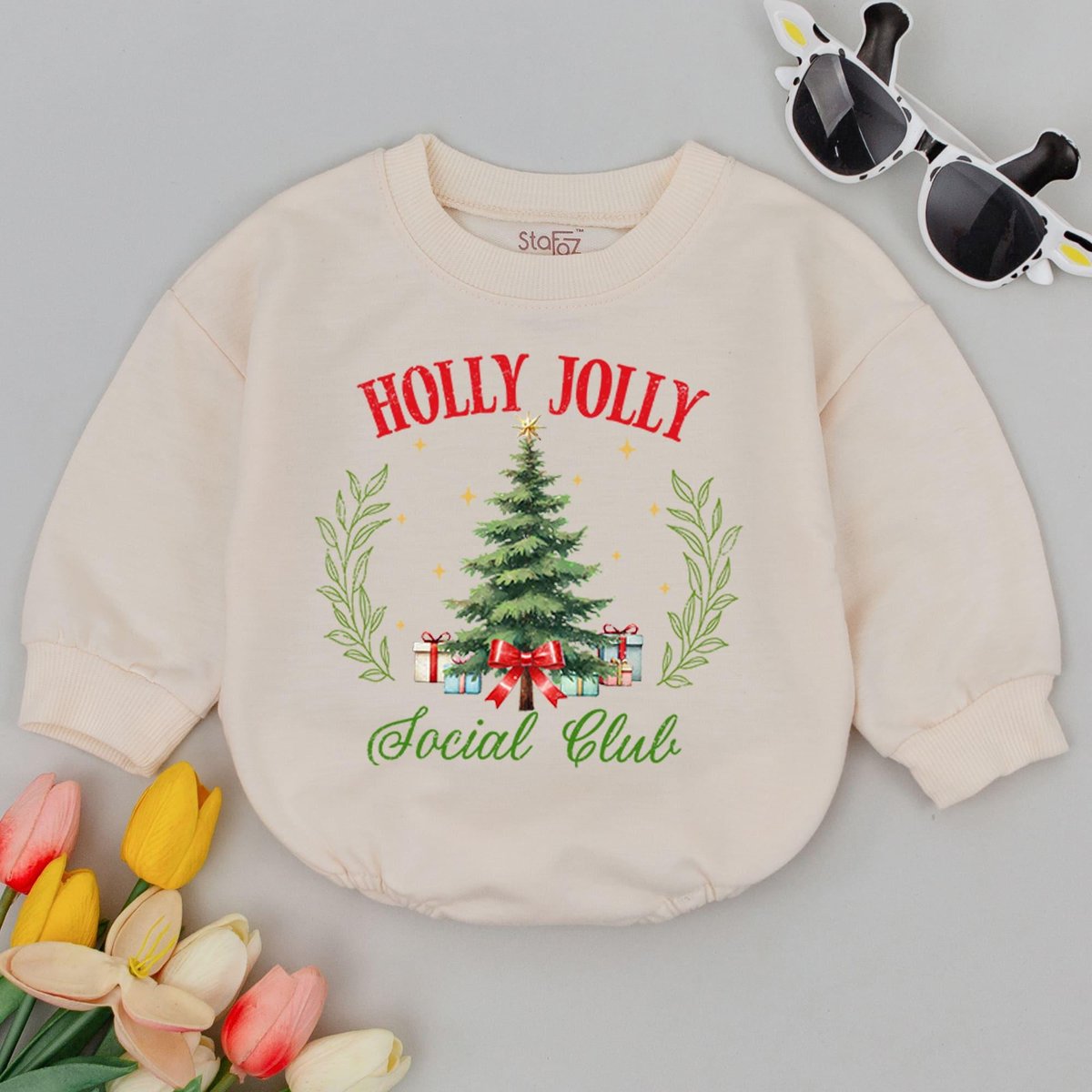 Jolly Holly Social Club Baby Romper Baby First Christmas Baby Holiday Outfit Retro Christmas Baby Sh 177