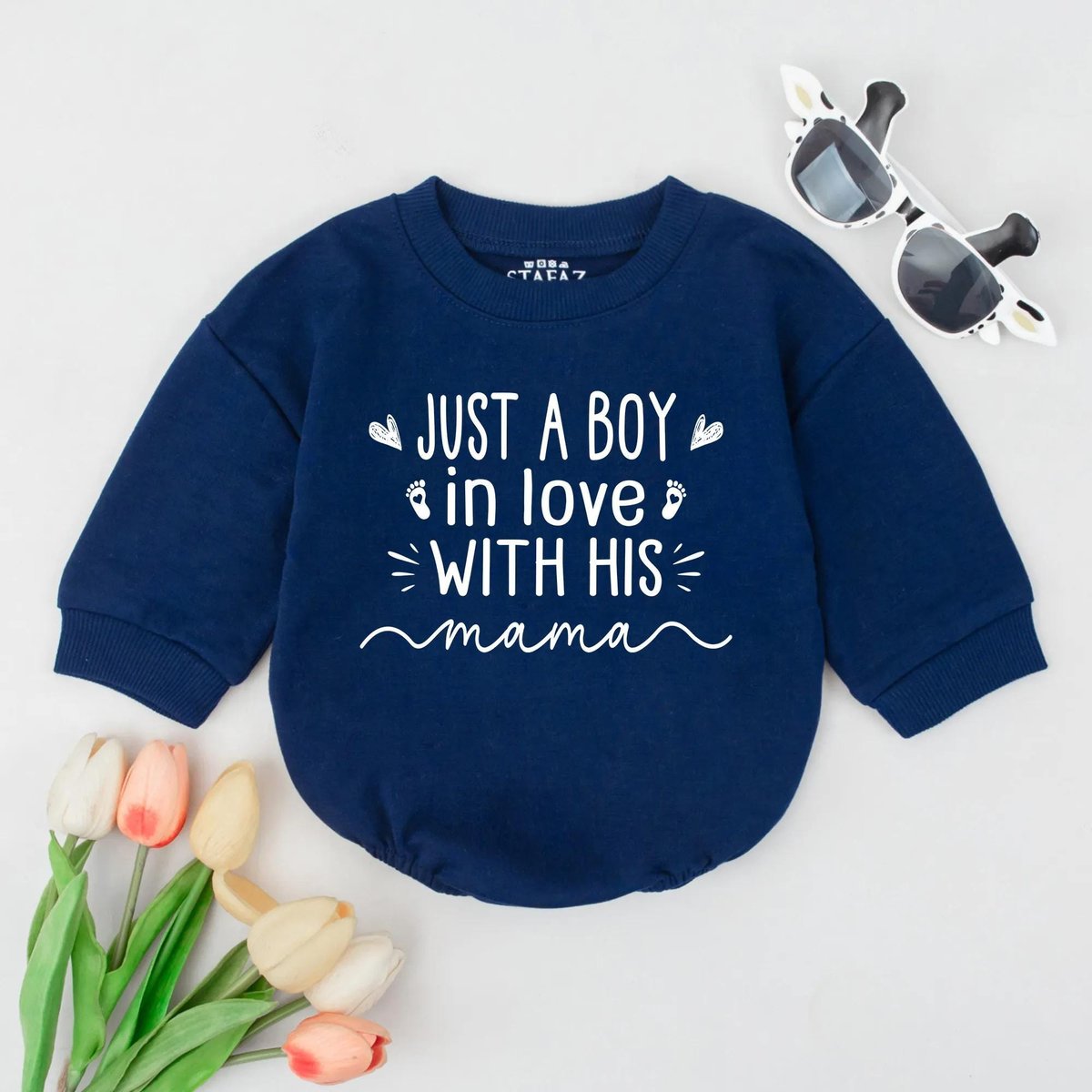 Just A Boy In Love With His Mama Bubble Romper Cute Baby Boy Outfit Mommys Boy Bodysuit Funny Newbor 189