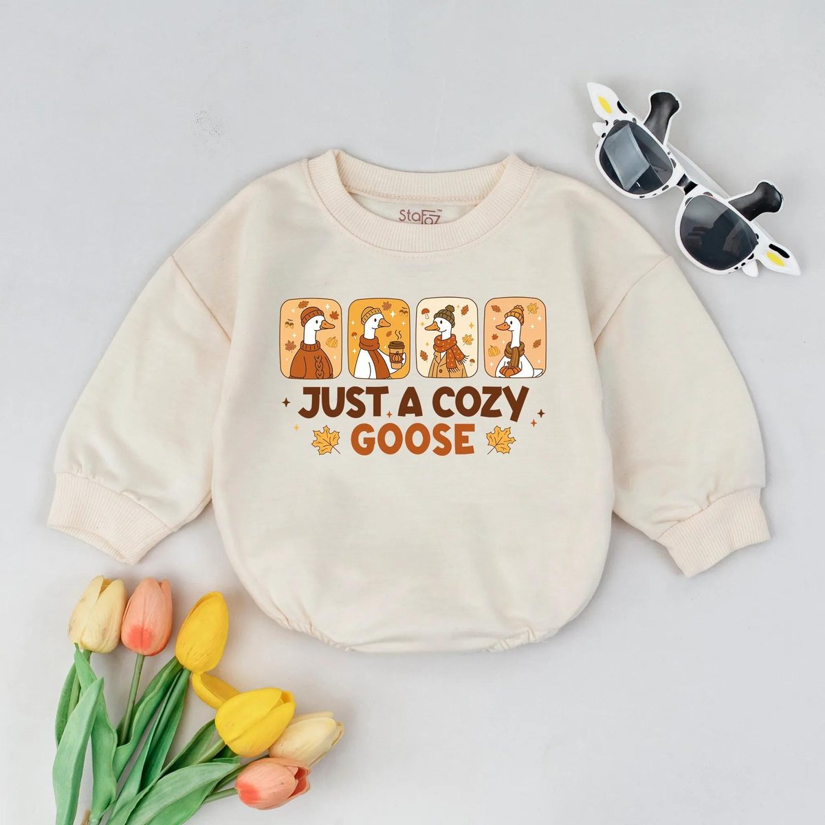 Just a Cozy Goose Bubble Romper Autumn Goose Baby Bodysuit First Thanksgiving Baby Clothes Fall Baby 435