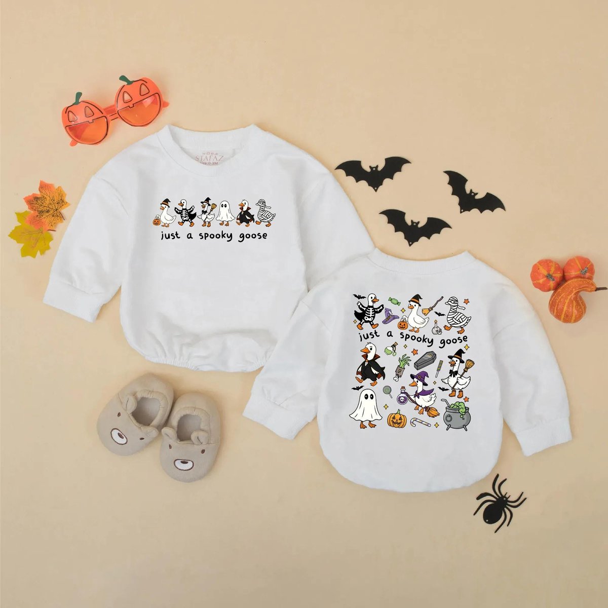 Just a Spooky Goose Baby Romper Funny Halloween Baby Outfit Halloween Goose Toddler Sweatshirt Fall 435