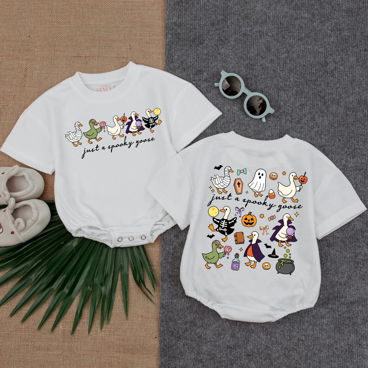 Just A Spooky Goose Baby Romper Spooky Goose Baby Bubble RomperSpooky Season Toddler Fall Baby Bodys 435