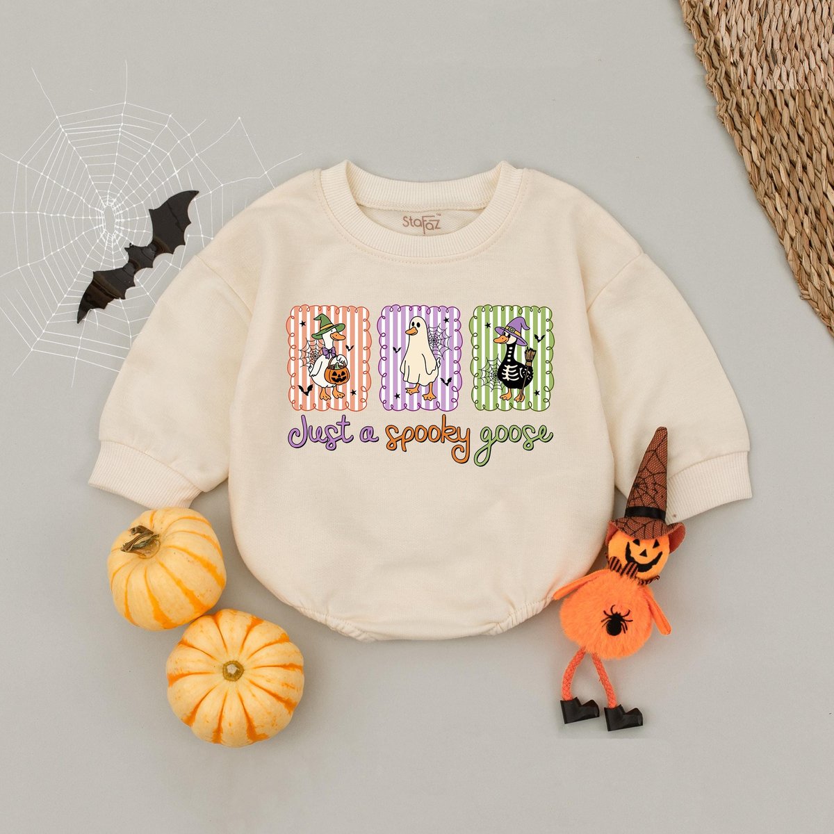Just a Spooky Goose Bubble Romper Funny Halloween Goose Baby Romper Cute Trick or Treat Goose with P