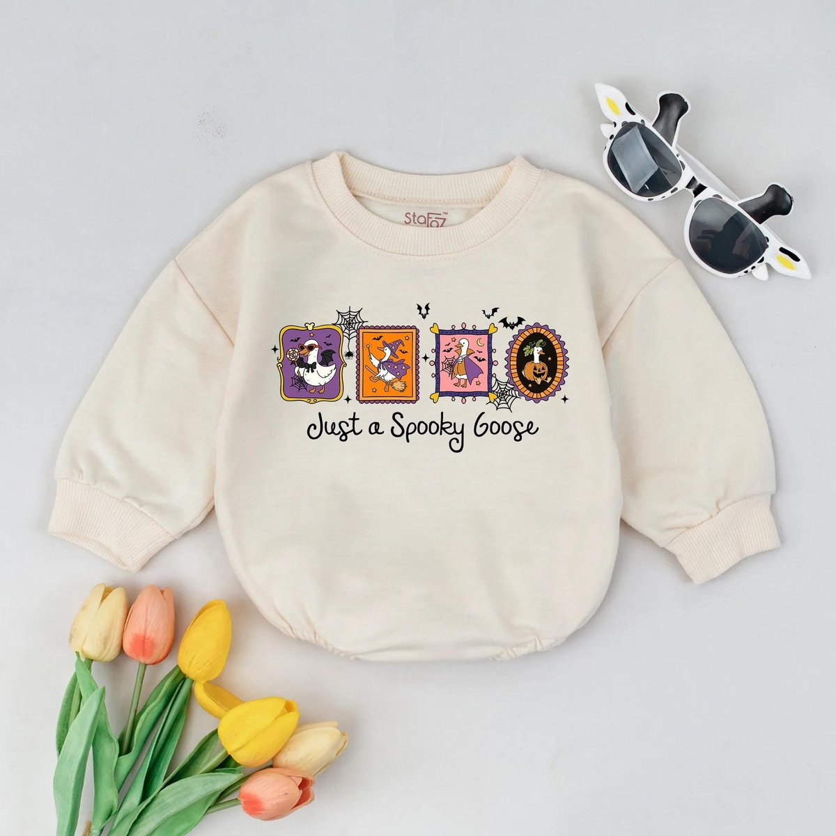 Just a Spooky Goose Bubble Romper First Halloween Outfit Halloween Goose Bodysuit Halloween Baby Gif 435