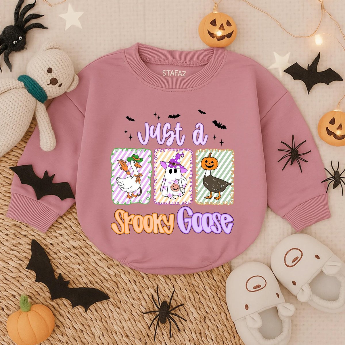 Just A Spooky Goose Pumpkin Baby Romper Funny Halloween Infant Outfit Cute Fall Bubble Bodysuit Goo