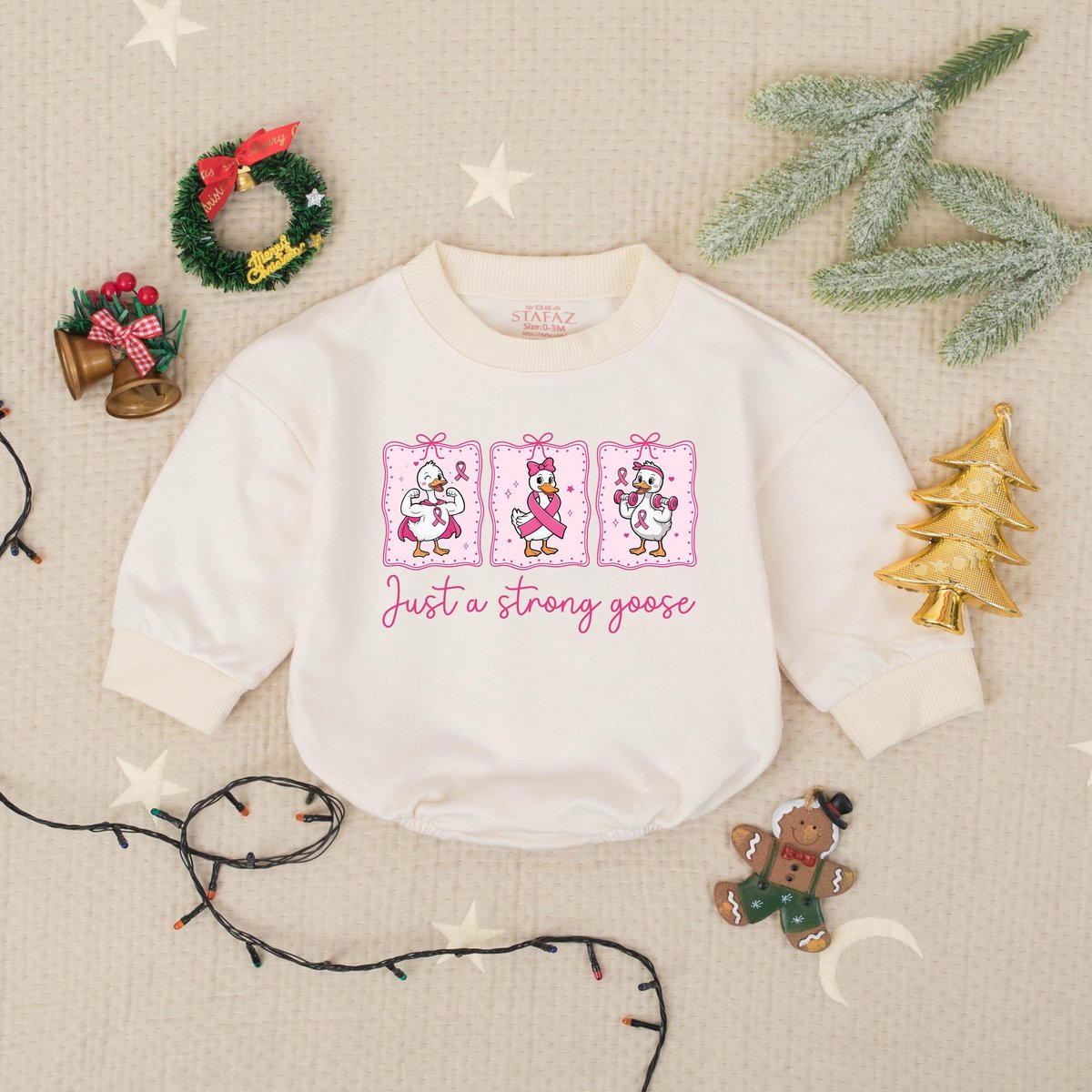 Just a Strong Goose Pink Ribbon Goose Bubble Romper Breast Cancer Awareness Baby Romper Cute Baby Su