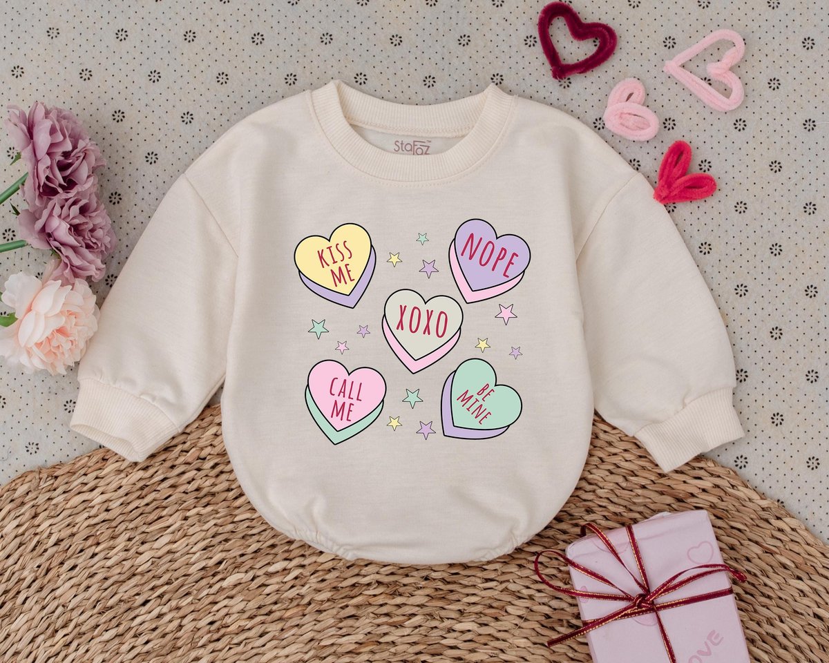 Kids Valentines Day Romper My 1st Valentines Day Outfits Retro Heart Sweatshirt Baby Bodysuit Baby S