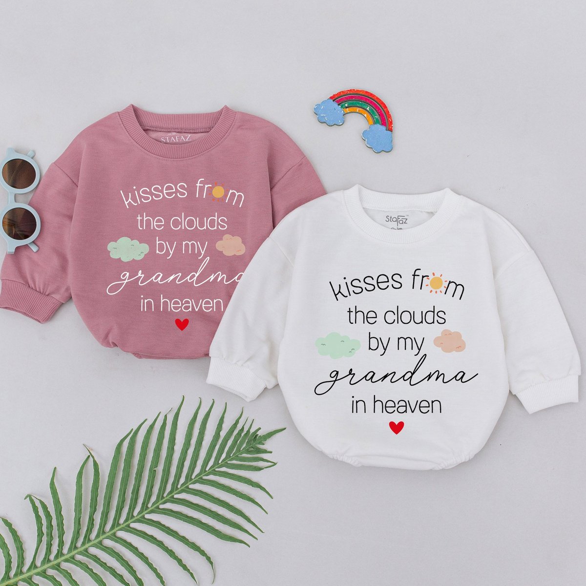 Kisses From The Clouds By My Grandma In Heaven Romper Natural Handpicked By My Grandma Baby Shirt Me