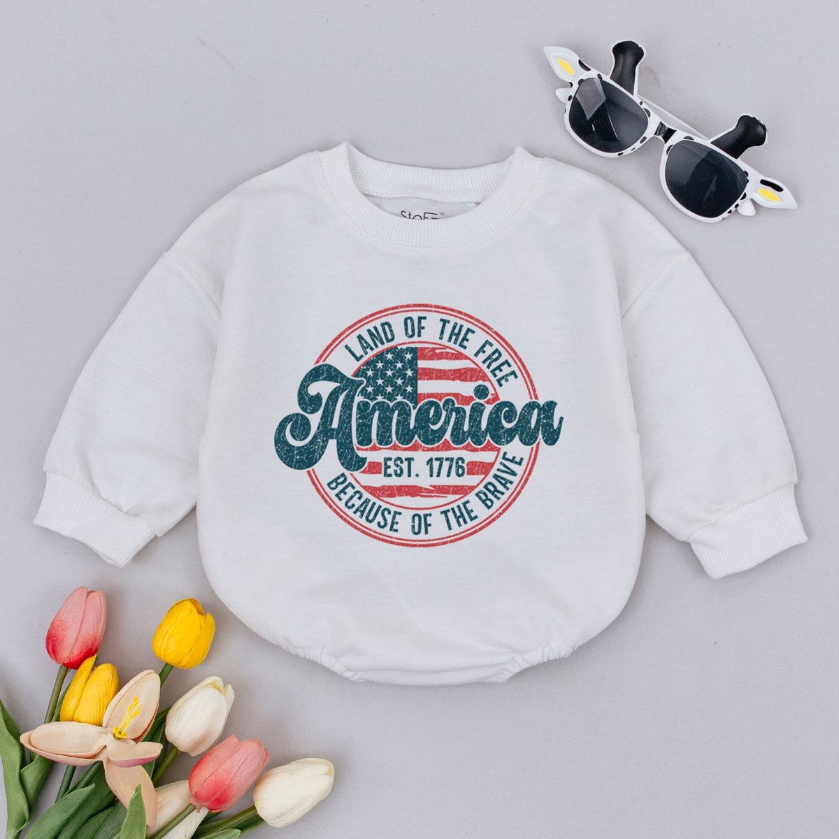 Land Of The Free Because Of The Brave Retro Baby Romper 1st Fourth of July Baby Clothes Patriotic Ne 170