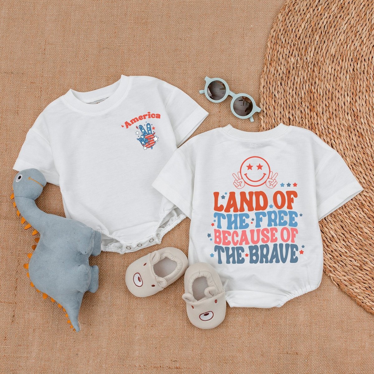 Land Of The Free Because Of The Brave Bubble Romper Retro 4th of July Baby Boy Clothes Patriotic Bo