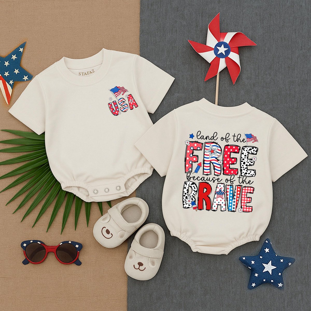 Land of the Free Because of the Brave T shirt USA Patriotic Outfit 4th of July Shirt Toddler USA Clo 430