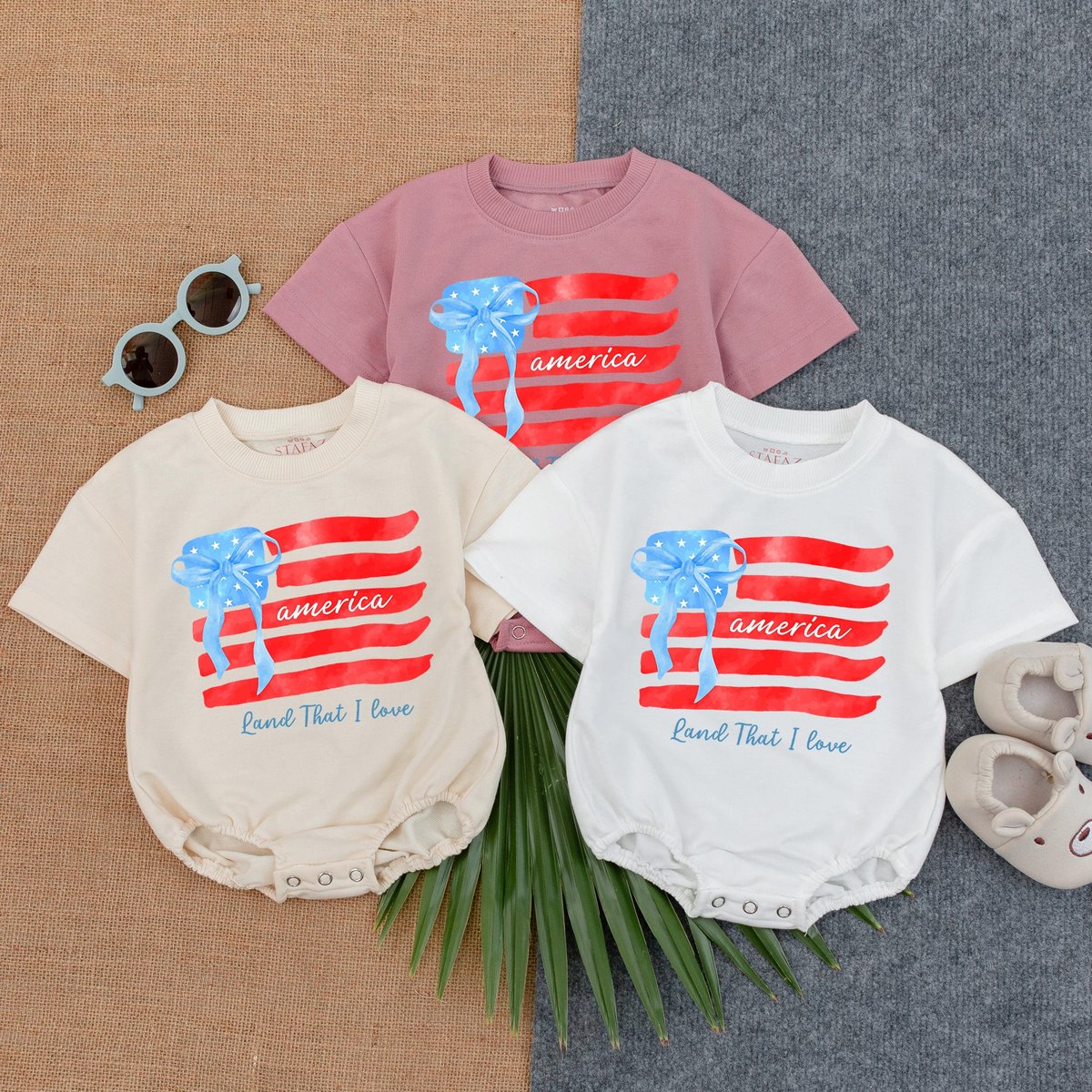 Land that I love American Flags Baby Bubble Romper Girl Baby Clothes American Baby Outfit First Inde 431