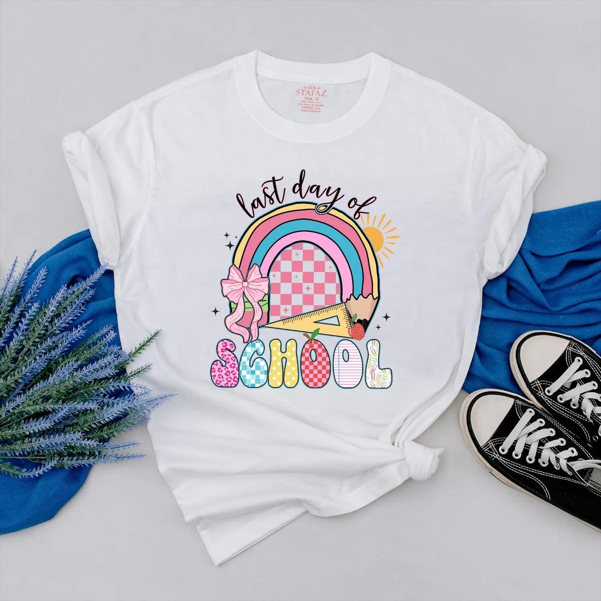 Last Day of School Shirt Schools Out for Summer Outfit Pink Bow Teacher Gift Colorful End of Year Ap 431