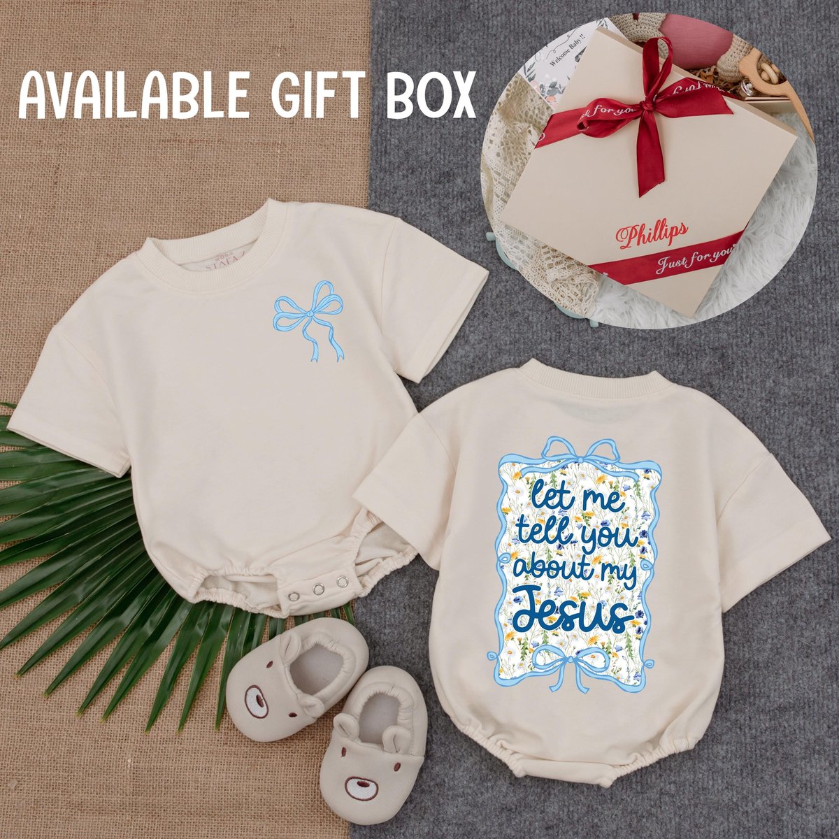 Let Me Tell You About My Jesus T shirt Bubble Romper Baby Girl Christian Oversized Bodysuit Infant F 431